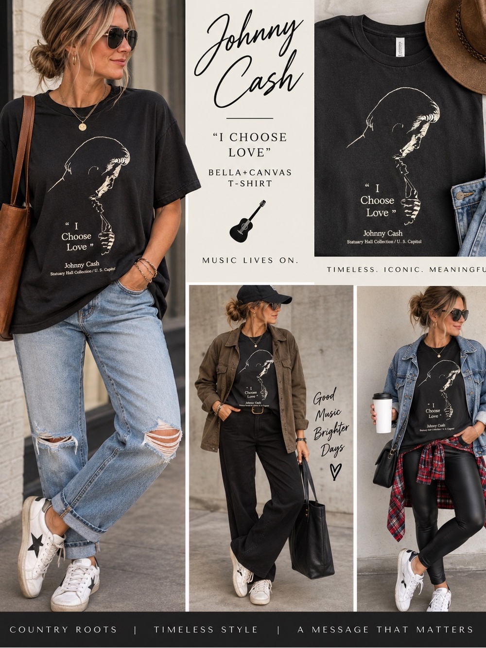 Bella Canvas Black Johnny Cash 'I Choose Love' Graphic Tee